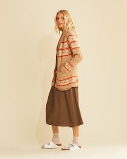 ALTERNATE VIEW OF WOMEN'S ROCK POINT COTTON CARDIGAN IN BROWN/CREAM MULTI image number 2