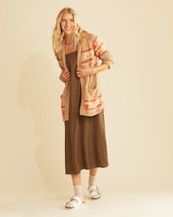 ALTERNATE VIEW OF WOMEN'S ROCK POINT COTTON CARDIGAN IN BROWN/CREAM MULTI image number 6