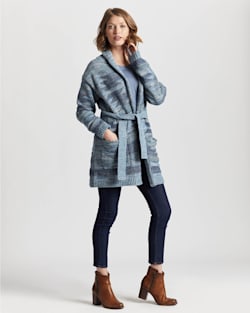 WOMEN'S MONTEREY BELTED COTTON CARDIGAN IN BLUE MULTI image number 1