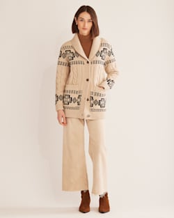 ALTERNATE VIEW OF WOMEN'S HARDING LAMBSWOOL CABLE CARDIGAN IN IVORY/BLACK image number 5