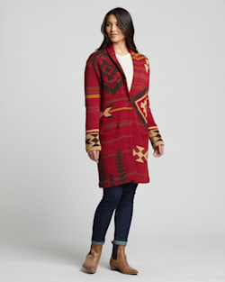 WOMEN'S GRAPHIC SWEATER COAT IN ROSEWOOD MULTI image number 1