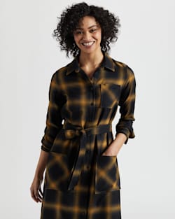 ALTERNATE VIEW OF WOMEN'S WOOL MIDI SHIRT DRESS IN BLACK/GOLD OMBRE image number 5