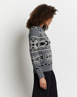 ALTERNATE VIEW OF WOMEN'S GRAPHIC SHETLAND ZIP CARDIGAN IN GREY MULTI image number 4