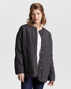 ALTERNATE VIEW OF WOMEN'S REVERSIBLE QUILTED JACKET IN BOTTLE GREEN MULTI/CHARCOAL image number 2