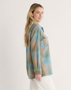 ALTERNATE VIEW OF WOMEN'S PLAID BOYFRIEND BOARD SHIRT IN GREEN/TAN OMBRE image number 3