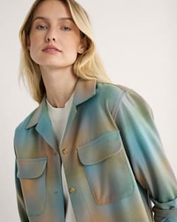 ALTERNATE VIEW OF WOMEN'S PLAID BOYFRIEND BOARD SHIRT IN GREEN/TAN OMBRE image number 4