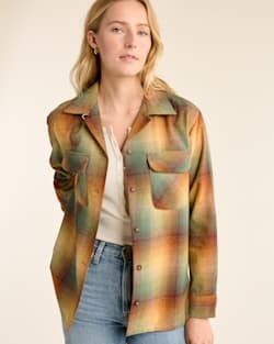 WOMEN'S PLAID BOYFRIEND BOARD SHIRT IN GOLD/GREEN OMBRE image number 1