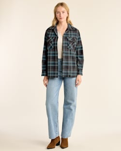 WOMEN'S PLAID BOYFRIEND BOARD SHIRT IN GREY MIX/AQUA PLAID image number 1