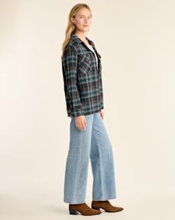 ALTERNATE VIEW OF WOMEN'S PLAID BOYFRIEND BOARD SHIRT IN GREY MIX/AQUA PLAID image number 5