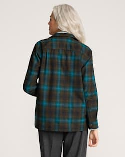 ALTERNATE VIEW OF PLAID BOYFRIEND BOARD SHIRT IN TEAL/CHARCOAL OMBRE image number 2