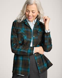 ALTERNATE VIEW OF PLAID BOYFRIEND BOARD SHIRT IN TEAL/CHARCOAL OMBRE image number 6