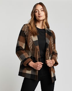 WOMEN S CHEYENNE FRINGED SHAWL COLLAR COAT