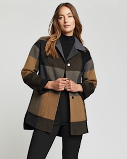 WOMEN'S FLAGSTAFF WOOL TOPPER COAT IN CHARCOAL/CAMEL PLAID image number 1