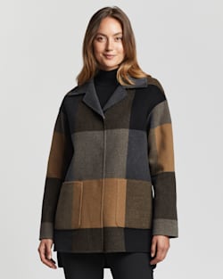 ALTERNATE VIEW OF WOMEN'S FLAGSTAFF WOOL TOPPER COAT IN CHARCOAL/CAMEL PLAID image number 6