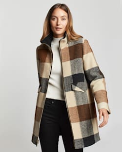WOMEN'S CAMDEN TOPPER COAT IN CAMEL/CHARCOAL PLAID image number 1