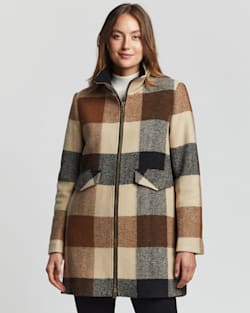 ALTERNATE VIEW OF WOMEN'S CAMDEN TOPPER COAT IN CAMEL/CHARCOAL PLAID image number 6