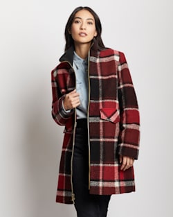 ALTERNATE VIEW OF WOMEN'S CAMDEN TOPPER COAT IN RED/BLACK EXPLODED PLAID image number 2