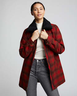 ALTERNATE VIEW OF WOMEN'S LAFAYETTE SHEARLING-COLLAR COAT IN RED/CHARCOAL/DEEP OLIVE PLAID image number 5