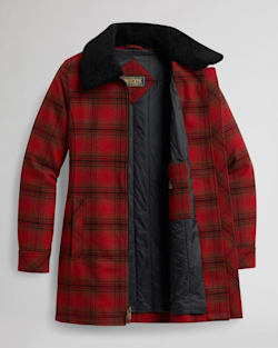 ALTERNATE VIEW OF WOMEN'S LAFAYETTE SHEARLING-COLLAR COAT IN RED/CHARCOAL/DEEP OLIVE PLAID image number 6