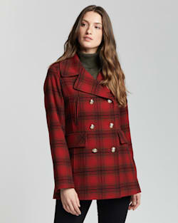 WOMEN'S PLAID WOOL PEACOAT IN RED/CHARCOAL/DEEP OLIVE image number 1