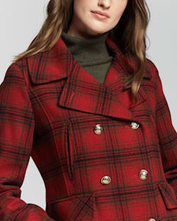 ALTERNATE VIEW OF WOMEN'S PLAID WOOL PEACOAT IN RED/CHARCOAL/DEEP OLIVE image number 4
