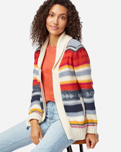 WOMEN'S CAMPFIRE ZIP CARDIGAN IN IVORY MULTI STRIPE image number 1