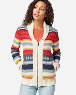 WOMEN'S CAMPFIRE ZIP CARDIGAN IN IVORY MULTI STRIPE image number 2