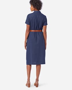 ALTERNATE VIEW OF WASHED LINEN A-LINE SHIRT DRESS IN NAVY MIX image number 2