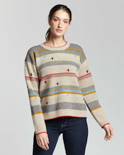 WOMEN'S BRIDGER STRIPE LAMBSWOOL SWEATER IN TAN HEATHER image number 1