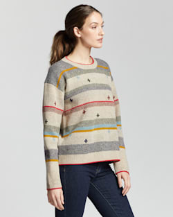 ALTERNATE VIEW OF WOMEN'S BRIDGER STRIPE LAMBSWOOL SWEATER IN TAN HEATHER image number 3