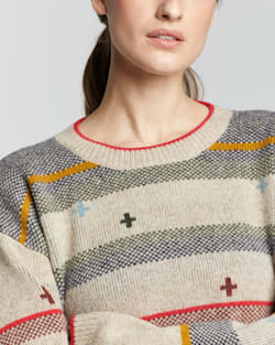 ALTERNATE VIEW OF WOMEN'S BRIDGER STRIPE LAMBSWOOL SWEATER IN TAN HEATHER image number 4