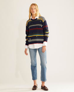 WOMEN'S BRIDGER STRIPE LAMBSWOOL SWEATER IN NAVY HEATHER image number 1