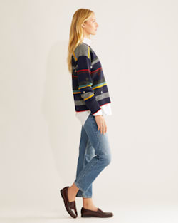 ALTERNATE VIEW OF WOMEN'S BRIDGER STRIPE LAMBSWOOL SWEATER IN NAVY HEATHER image number 2
