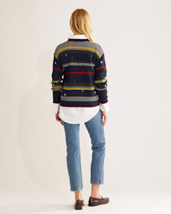 ALTERNATE VIEW OF WOMEN'S BRIDGER STRIPE LAMBSWOOL SWEATER IN NAVY HEATHER image number 3