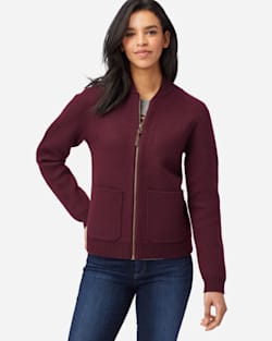 ALTERNATE VIEW OF WOMEN'S BOILED WOOL BOMBER JACKET IN WINE image number 2