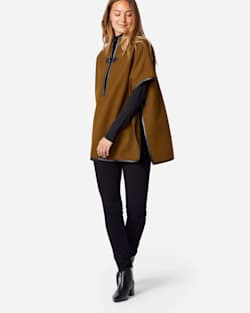 WOMEN'S LEATHER TRIM ECO-WISE WOOL CAPE IN SMOKY OLIVE image number 1