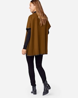 ALTERNATE VIEW OF WOMEN'S LEATHER TRIM ECO-WISE WOOL CAPE IN SMOKY OLIVE image number 3