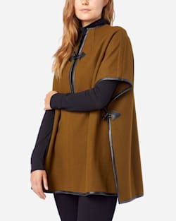 ALTERNATE VIEW OF WOMEN'S LEATHER TRIM ECO-WISE WOOL CAPE IN SMOKY OLIVE image number 4