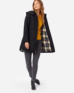 WOMEN'S TECHRAIN HOODED LONG COAT IN BLACK image number 1