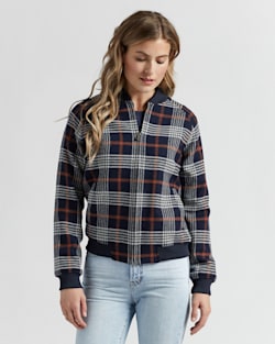 WOMEN'S WOOL PLAID BOMBER JACKET IN NAVY/RED PLAID image number 1