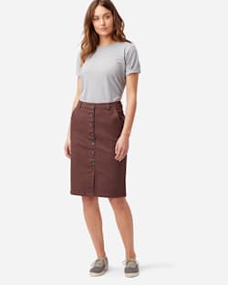 BUTTON FRONT PENCIL SKIRT IN RUSTIC PLUM image number 1
