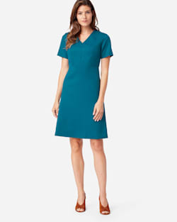 SEASONLESS WOOL SHORT-SLEEVE DRESS IN MOROCCAN BLUE image number 1