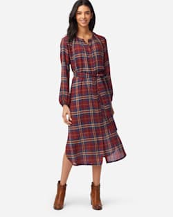 BUTTON-FRONT PLAID DRESS IN RUST PLAID image number 1