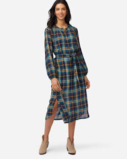 BUTTON-FRONT PLAID DRESS IN BLUE PLAID image number 1