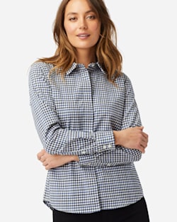 WOMEN'S STRETCH MERINO COOPER SHIRT IN WHITE/BLUE CHECK image number 1