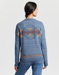 ALTERNATE VIEW OF WOMEN'S V-NECK HENLEY GRAPHIC SWEATER IN BLUE MULTI image number 2