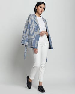 ALTERNATE VIEW OF WOMEN'S NESKOWIN WOOL WRAP JACKET IN BLUE/TAN MIX HARDING image number 2