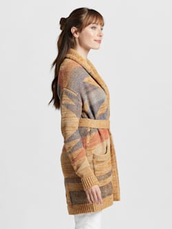 ALTERNATE VIEW OF WOMEN'S MONTEREY BELTED CARDIGAN IN GOLD MARL MULTI image number 3