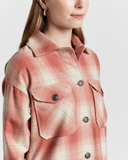 ALTERNATE VIEW OF WOMEN'S WOOL OVERSHIRT IN CORAL OMBRE PLAID image number 5