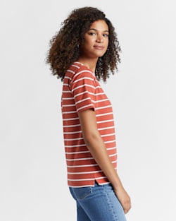ALTERNATE VIEW OF WOMEN'S DESCHUTES STRIPE TEE IN SPICE RED/WHITE image number 2